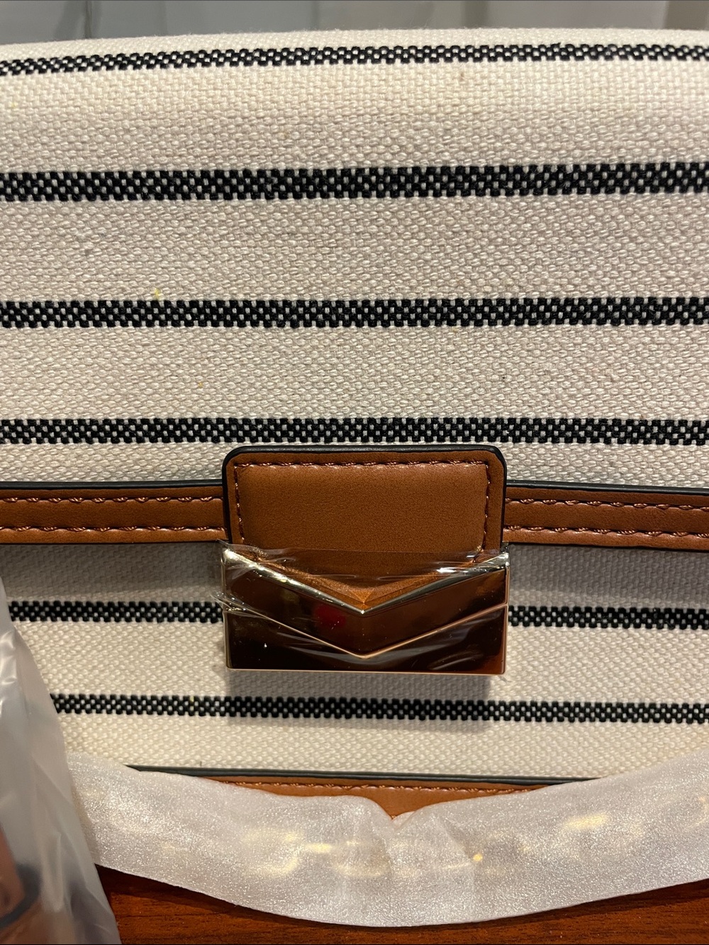 NWT ALDO Women's Striped Canvas Crossbody Bag in White and Brown - Picture 5 of 10